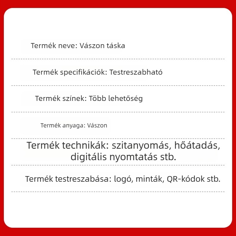 Vállon hordható vászon táska egyedi logóval