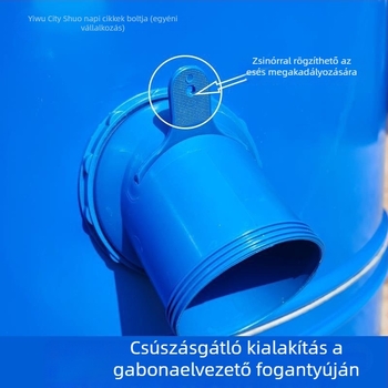 Háztartási vasból készült gabonatároló edény kiömlővel