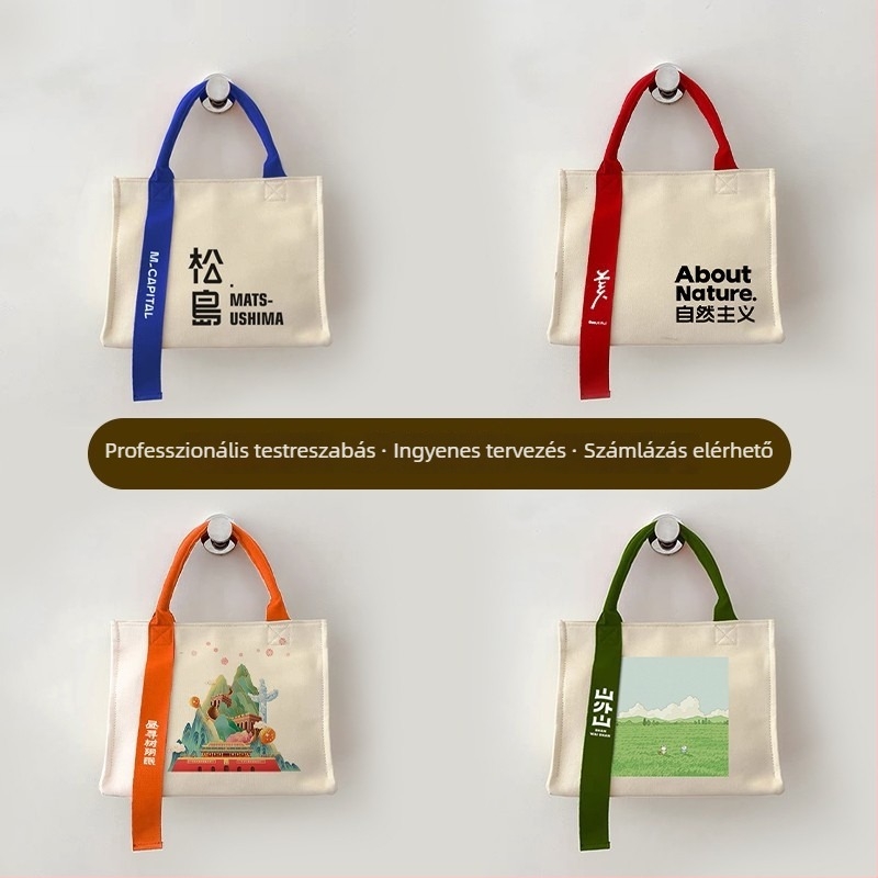 Háromdimenziós vászontáska egyedi logóval, nagy kapacitású Tote, bevásárlótáska pántos kivitel vállalatok és iskolák számára, raktáron