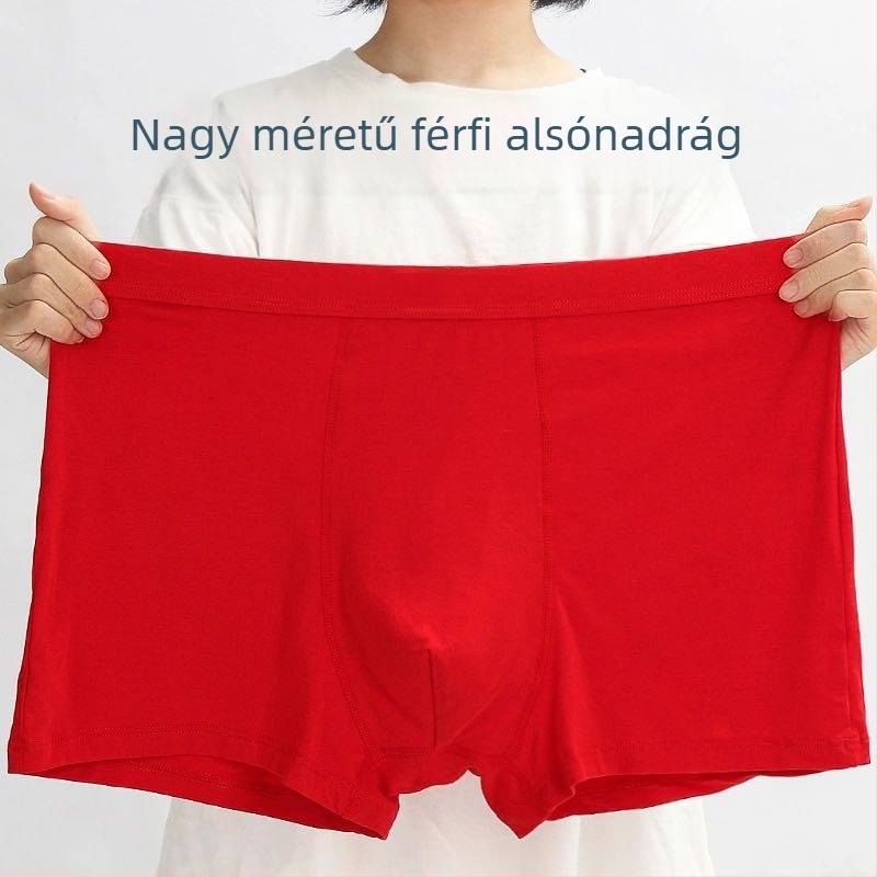 Modal pamut férfi boxer alsónemű, légáteresztő, szabad szabású, piros, nagy méret