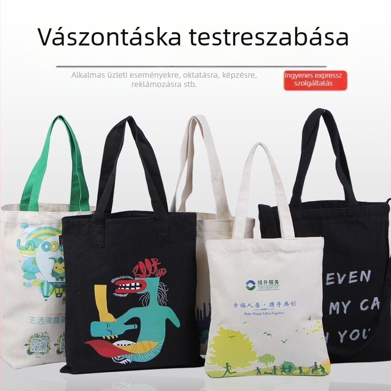 Vászon táska egyéni logóval, környezetbarát bevásárlótáska, DIY kézitáska, reklám táska, pamut táska egyedi rendelés