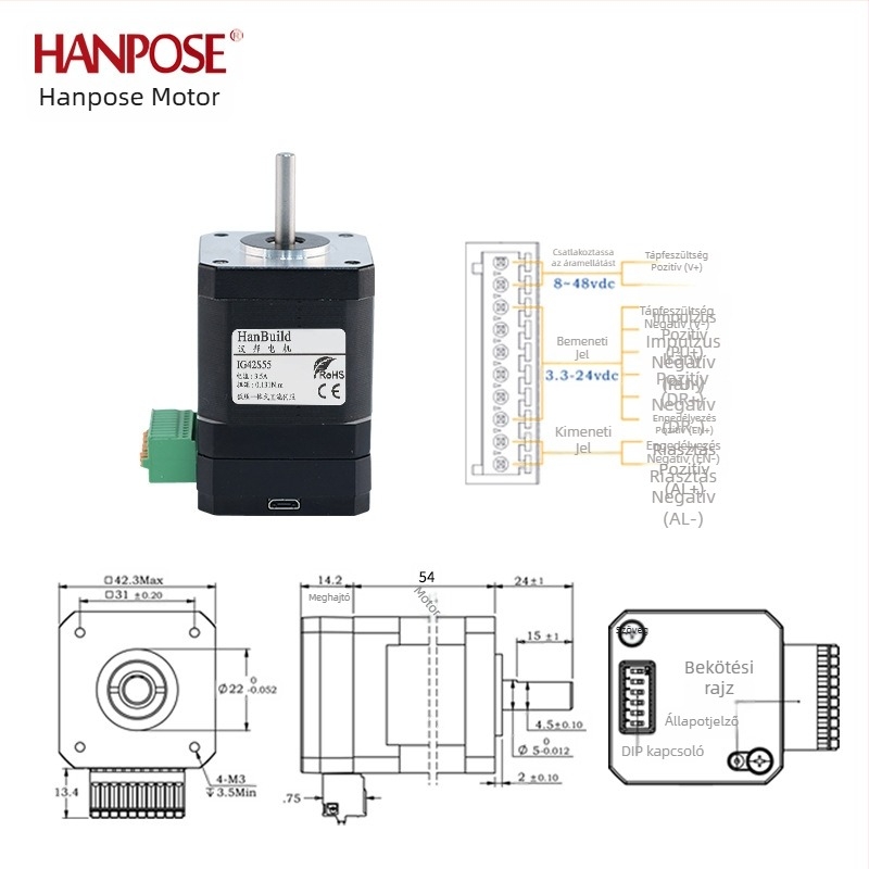 42V alacsony feszültségű integrált DC servo motor, 30W/55W/80W/110W, akár 4000 rpm, csendes működés