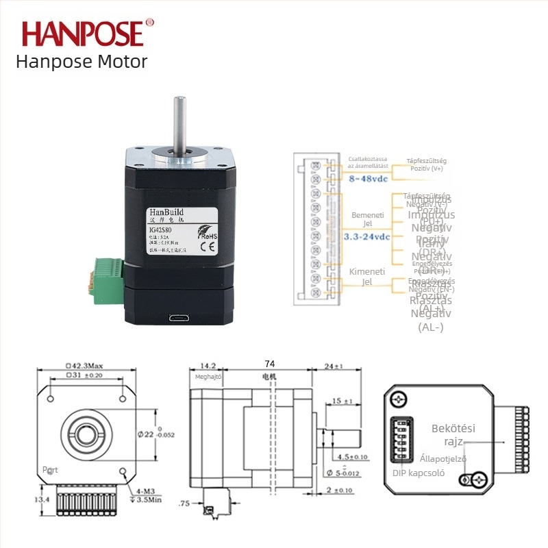 42V alacsony feszültségű integrált DC servo motor, 30W/55W/80W/110W, akár 4000 rpm, csendes működés