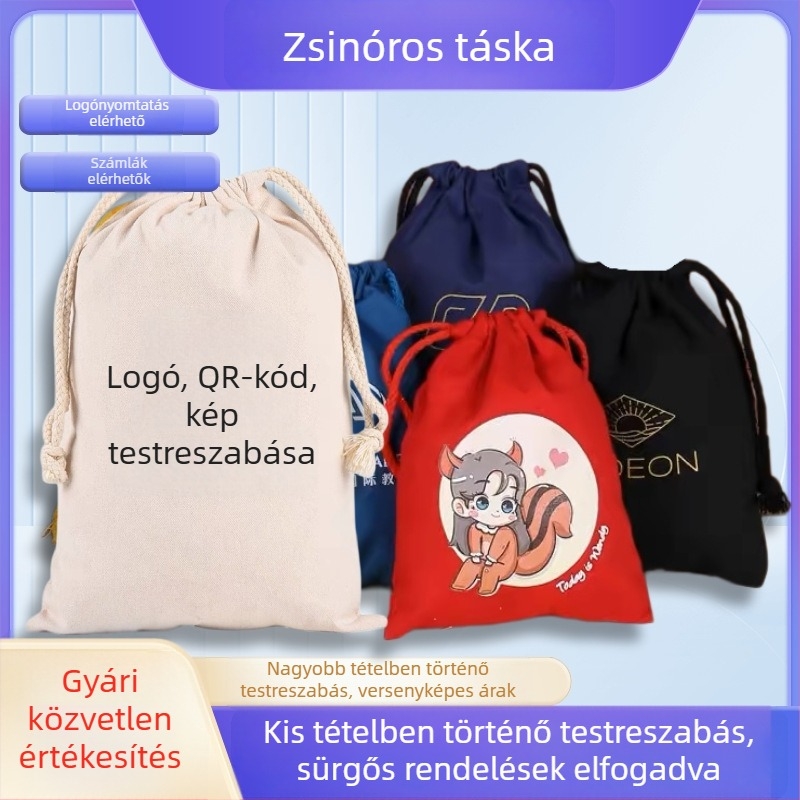 Személyre szabott kötős vászontáska, kopásálló pamut-len anyagból, egyedi szerencsés kreatív ajándék-táska és tárgyak rendező
