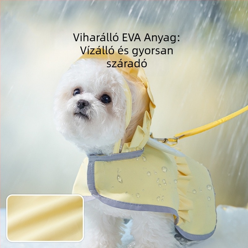 Vízálló esőkabát kis- és közepes testű kutyáknak, megfelelő esős sétákra; Teddy és Bichon Frisé fajtáknak.
