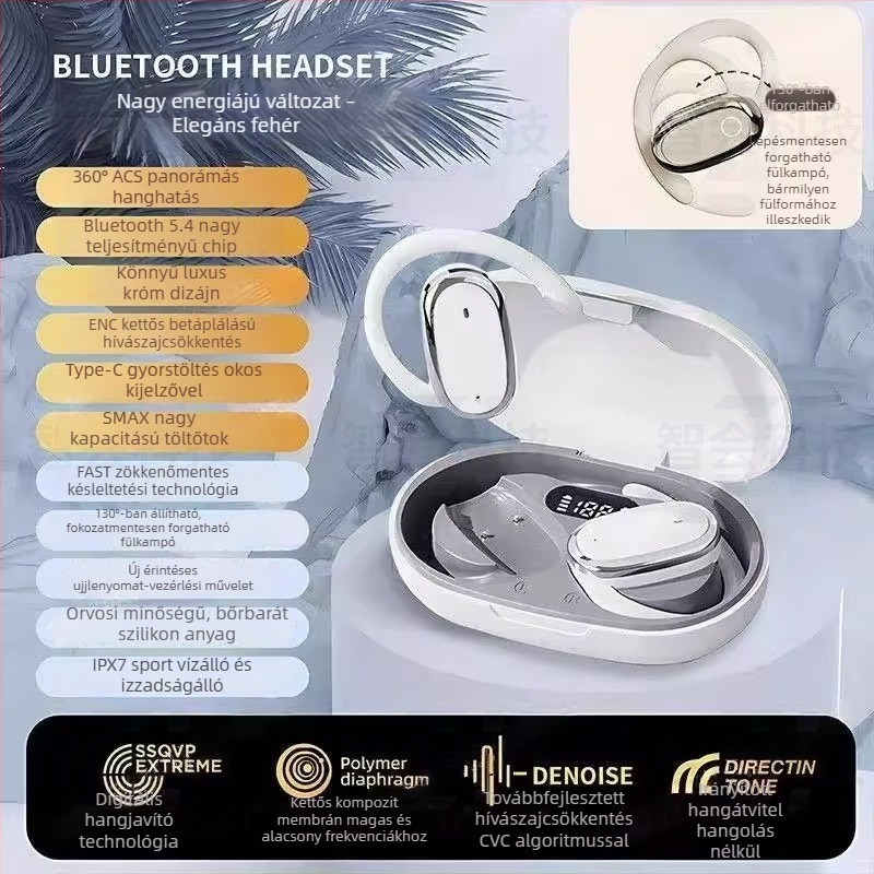 Vezeték nélküli Bluetooth fülhallgató, in-ear, sztereó hang, szilikon kivitel, akkumulátor üzemidő 4-8 óra