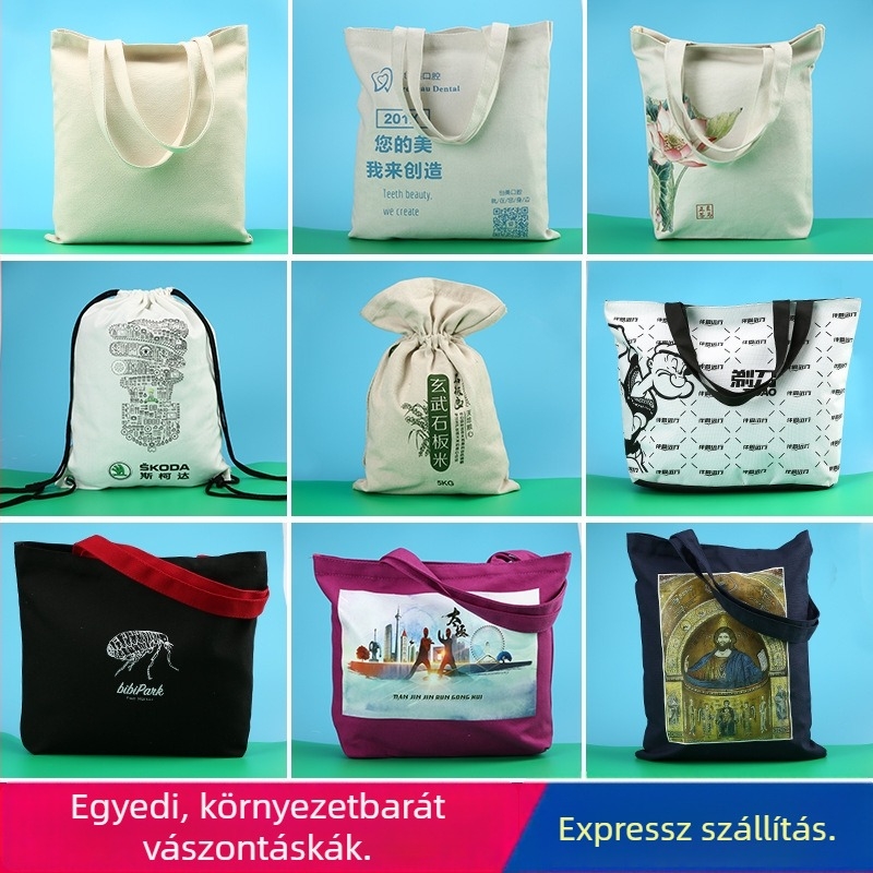 Egyedi logóval készült vászon bevásárlótáska, diák vászon táska és üres pamut táska