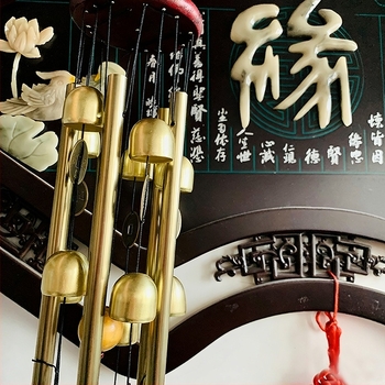 Sárgaréz szélcsengő medál - ötcsöves Feng Shui harang, ajtódísz és függő dekoráció