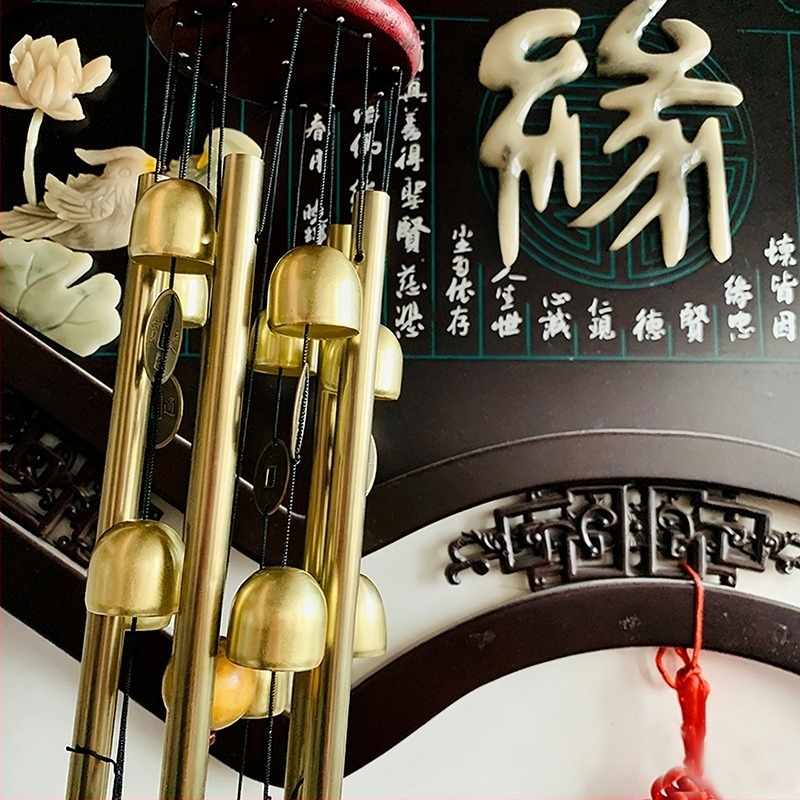 Sárgaréz szélcsengő medál - ötcsöves Feng Shui harang, ajtódísz és függő dekoráció