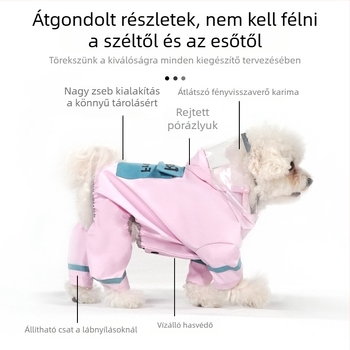 PU kutya esőkabát, négylábú kialakítás, kis és közepes méretű kutyáknak, póráz kompatibilis, rajzfilms stílus