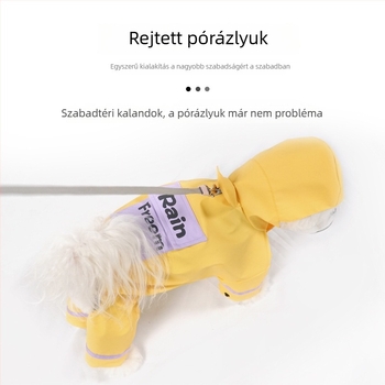 PU kutya esőkabát, négylábú kialakítás, kis és közepes méretű kutyáknak, póráz kompatibilis, rajzfilms stílus