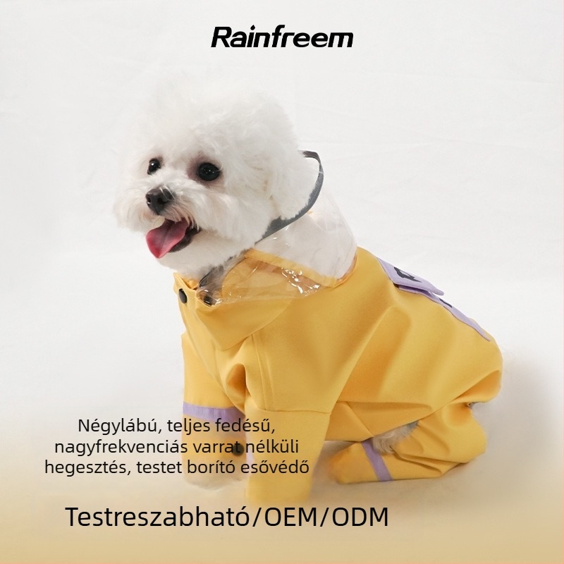 PU kutya esőkabát, négylábú kialakítás, kis és közepes méretű kutyáknak, póráz kompatibilis, rajzfilms stílus