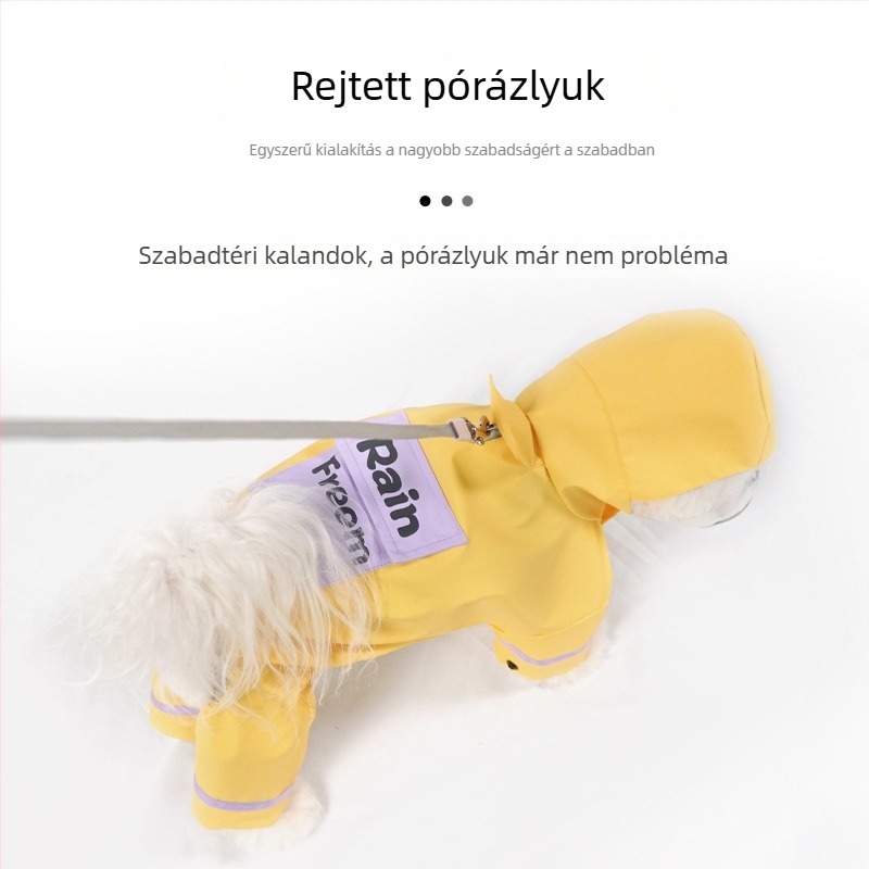 PU kutya esőkabát, négylábú kialakítás, kis és közepes méretű kutyáknak, póráz kompatibilis, rajzfilms stílus