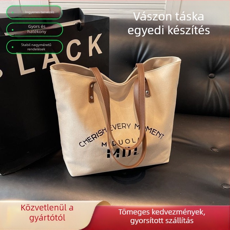 Személyre szabott vászontáska koreai stílusban, nagy kapacitású tote, egyszerű mindennapi váll- és kézitáska, szuvenir