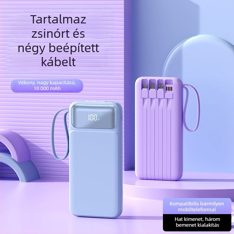 3C-s tanúsítvánnyal rendelkező Power Bank gyors töltéssel, nagy kapacitású, hordozható, beépített kábel, repülőútra alkalmas, logó testreszabás