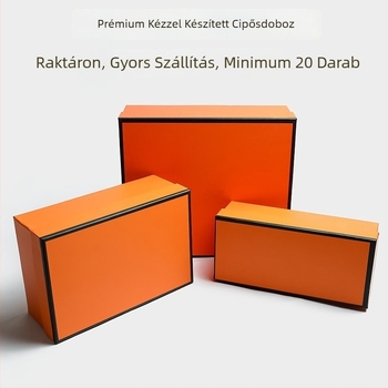 Narancssárga, kézzel készített cipősdoboz színes nyomtatással, butik ajándéktároló doboz általános formázási folyamattal