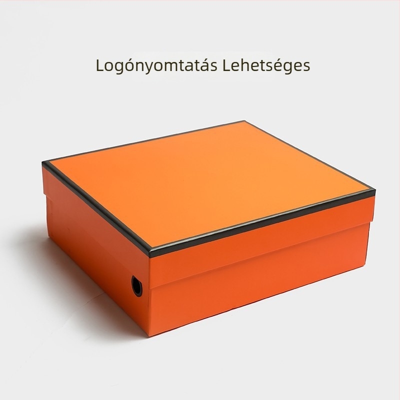 Narancssárga, kézzel készített cipősdoboz színes nyomtatással, butik ajándéktároló doboz általános formázási folyamattal