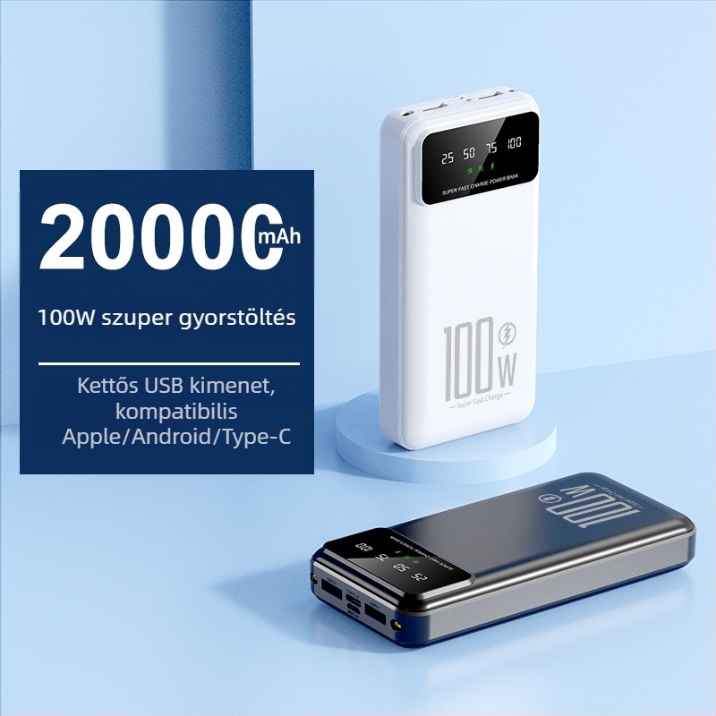 Power bank 20000mAh PD gyors töltés, kétsirányú töltés, 22.5W