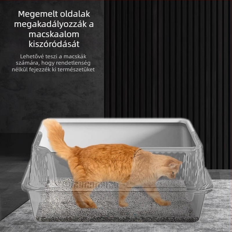 Tianyuan macska toaletta rozsdamentes acélból, nyílt kialakítású, magas oldalakkal, cseppálló, mély, félig zárt