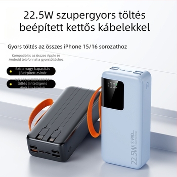 50000mAh-s külső akkumulátor, nagy kapacitás, digitális kijelző, beépített kábel, 22,5W-os gyorstöltés