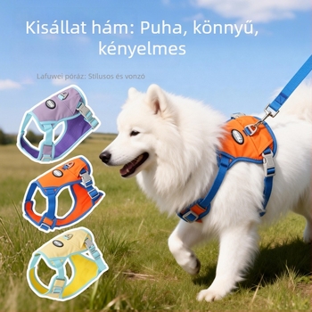 Mellkas-hám, mellény-stílusú póráz kutyáknak, anti-húzás; Bichon Frisé és közepes–nagy testű fajták számára; macska-evadást gátló póráz