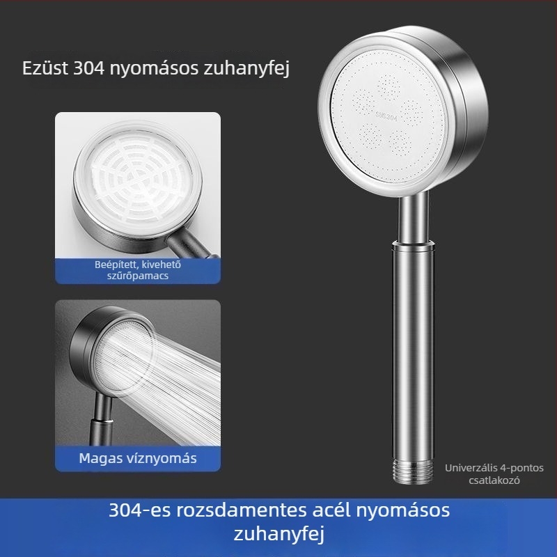 SUS304 rozsdamentes acél zuhanyfej, dugulásgátló, levehető és mosható, nyomásos kézi zuhany