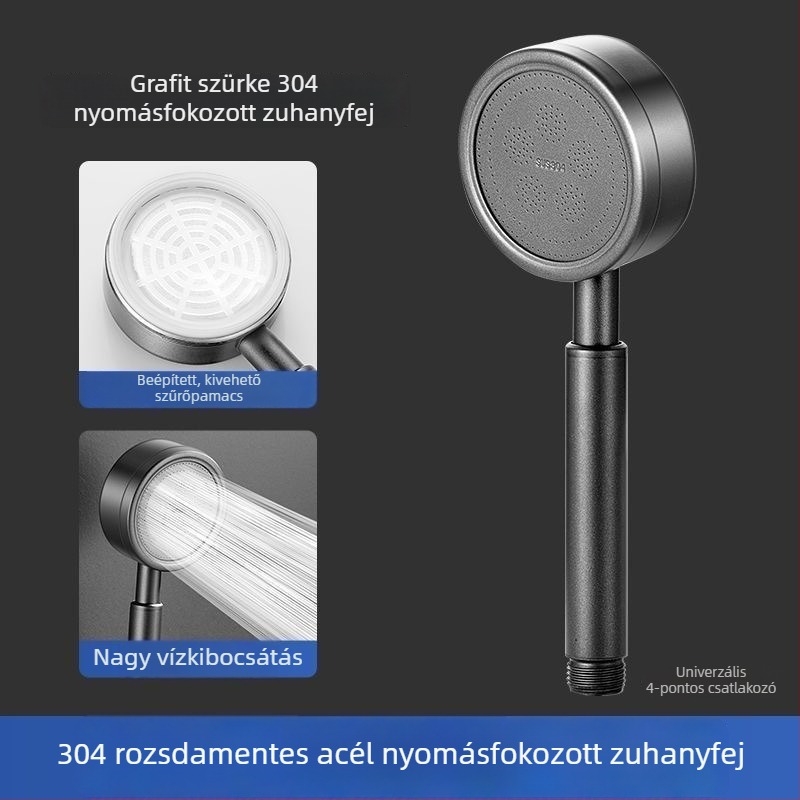 SUS304 rozsdamentes acél zuhanyfej, dugulásgátló, levehető és mosható, nyomásos kézi zuhany