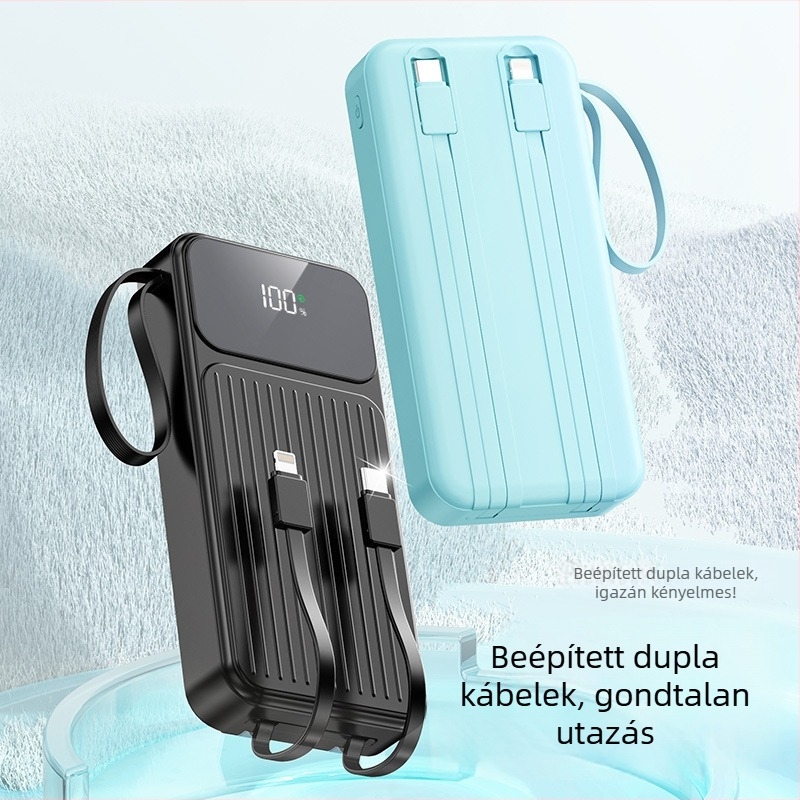 Új digitális kijelzős power bank beépített kábellel, PD22.5W gyors töltés, 20000mAh, személyre szabott logó