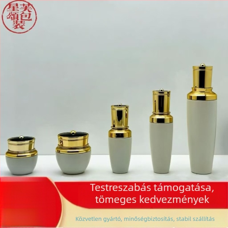 Újrahasználható frosted üveg kozmetikai üveg készlet – kis fekete korona alakú kupakkal, luxus krémekhez és lotionokhoz; tartalmaz pumpás fejet és fedél