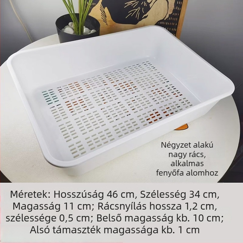 Önálló macskaalom tálca rács granulált fenyőfaalomhoz, kristályalomhoz és tofu alomhoz
