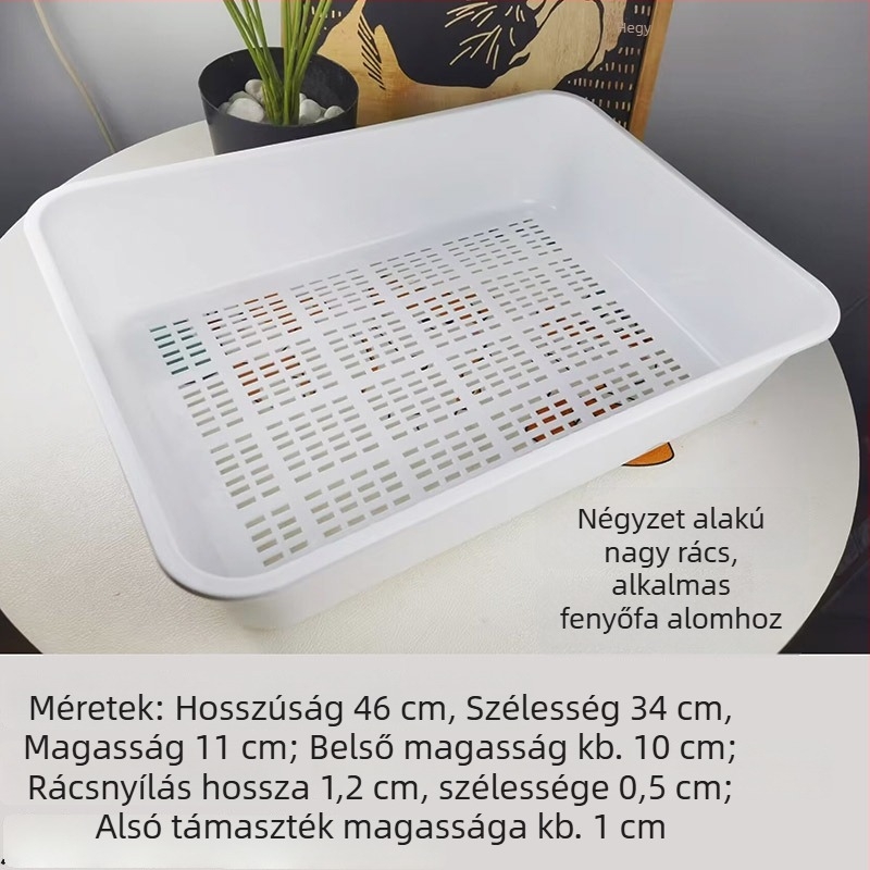 Önálló macskaalom tálca rács granulált fenyőfaalomhoz, kristályalomhoz és tofu alomhoz