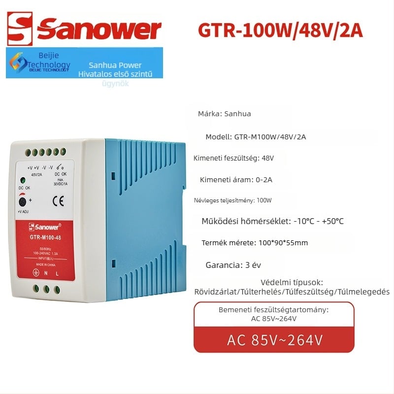 MDR/GTR-M100W 48V 2A egyfázisú műanyag házú sínre szerelhető kapcsolóüzemű tápegység alacsony feszültségű konverzióhoz