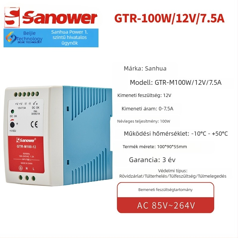 MDR/GTR-M100W 48V 2A egyfázisú műanyag házú sínre szerelhető kapcsolóüzemű tápegység alacsony feszültségű konverzióhoz