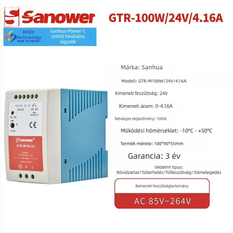 MDR/GTR-M100W 48V 2A egyfázisú műanyag házú sínre szerelhető kapcsolóüzemű tápegység alacsony feszültségű konverzióhoz