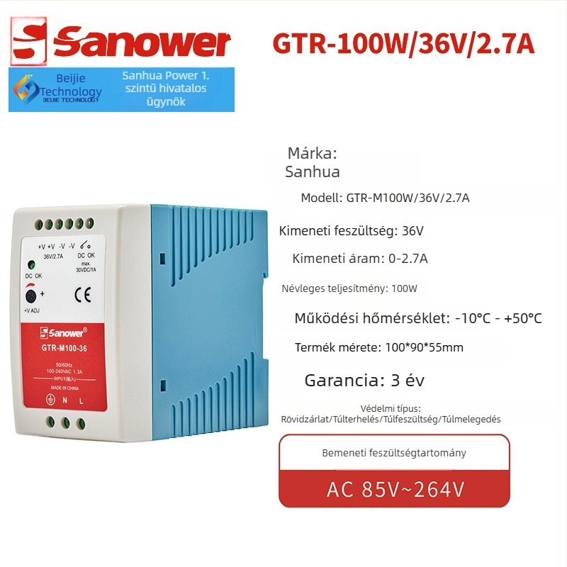 MDR/GTR-M100W 48V 2A egyfázisú műanyag házú sínre szerelhető kapcsolóüzemű tápegység alacsony feszültségű konverzióhoz