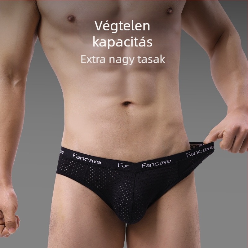Férfi ice silk hálós boxer briefs, középmagas derekú, lélegző, ultra vékony