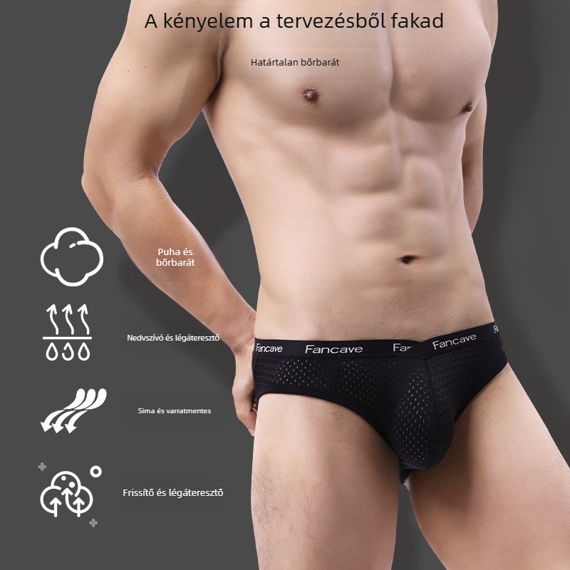 Férfi ice silk hálós boxer briefs, középmagas derekú, lélegző, ultra vékony