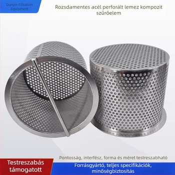 Kosár alakú szűrőelem flangszűrő hálóval, perforált csővel és rozsdamentes acél szűrőhengerrel
