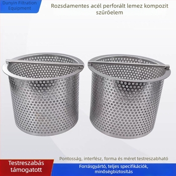 Kosár alakú szűrőelem flangszűrő hálóval, perforált csővel és rozsdamentes acél szűrőhengerrel