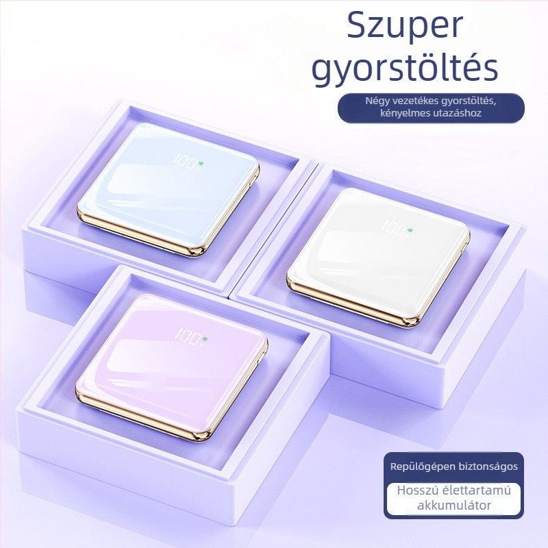 10000mAh ultra vékony hordozható powerbank négy beépített kábellel és PD gyors töltéssel