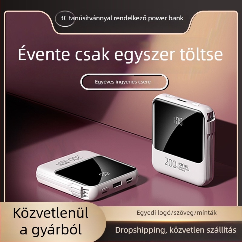 Excellent power bank 20000mAh beépített kábellel, ultra vékony és kompakt, repülőútokra alkalmas.