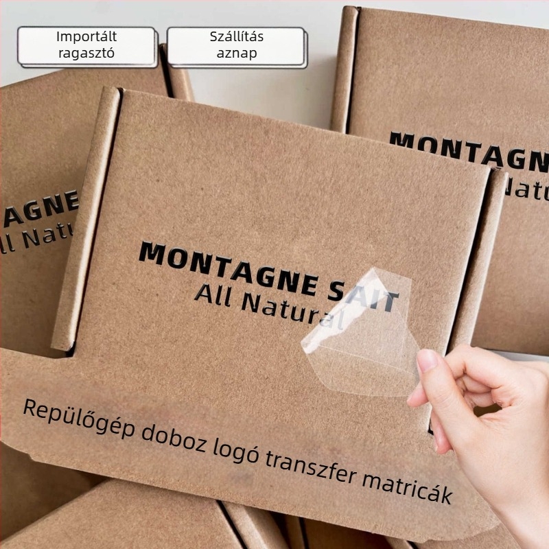 Személyre szabott papírdoboz transzfer matricák, kristályhatású csomagolási címkék, logótervező matricák, lehúzható szöveges matricák, átlátszó matricák