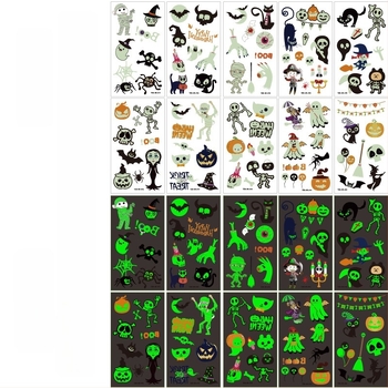 Halloween fénylő gyerekeknek szóló karikatúra tetoválások, ideiglenes tök mintákkal