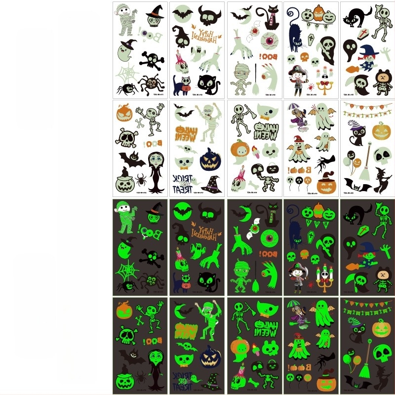 Halloween fénylő gyerekeknek szóló karikatúra tetoválások, ideiglenes tök mintákkal