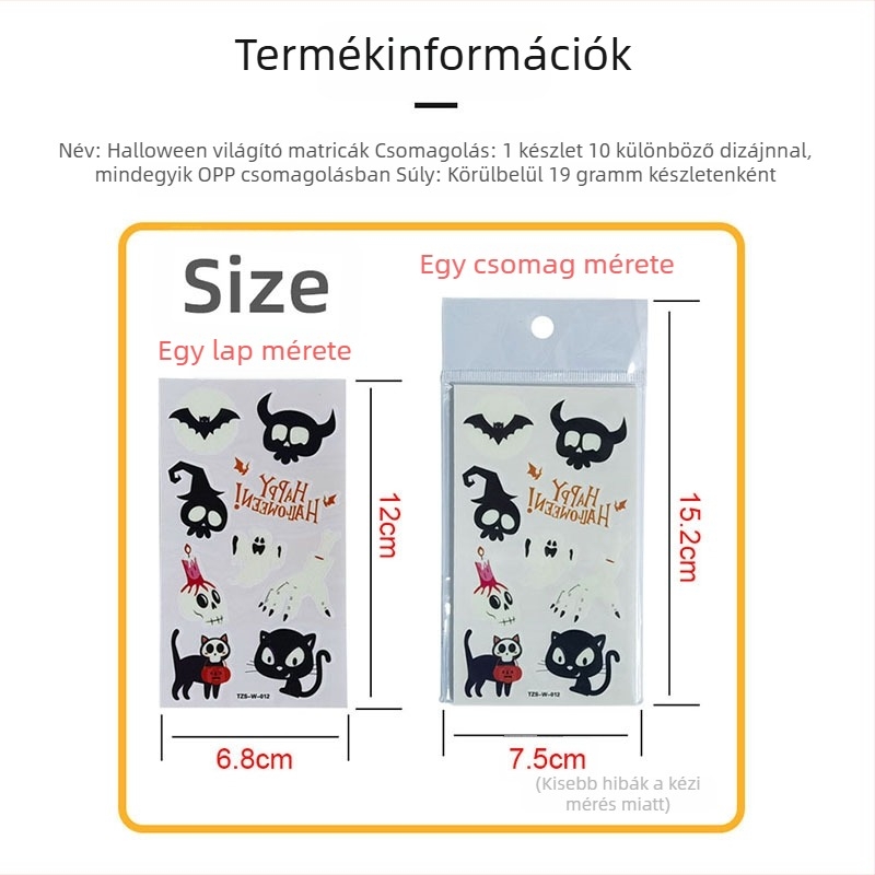 Halloween fénylő gyerekeknek szóló karikatúra tetoválások, ideiglenes tök mintákkal