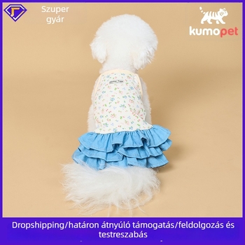Koreai stílusú virágos, légáteresztő kisállat-szoknya, szőrhullás elleni tulajdonsággal és denim szegéllyel, kis testű kutyáknak