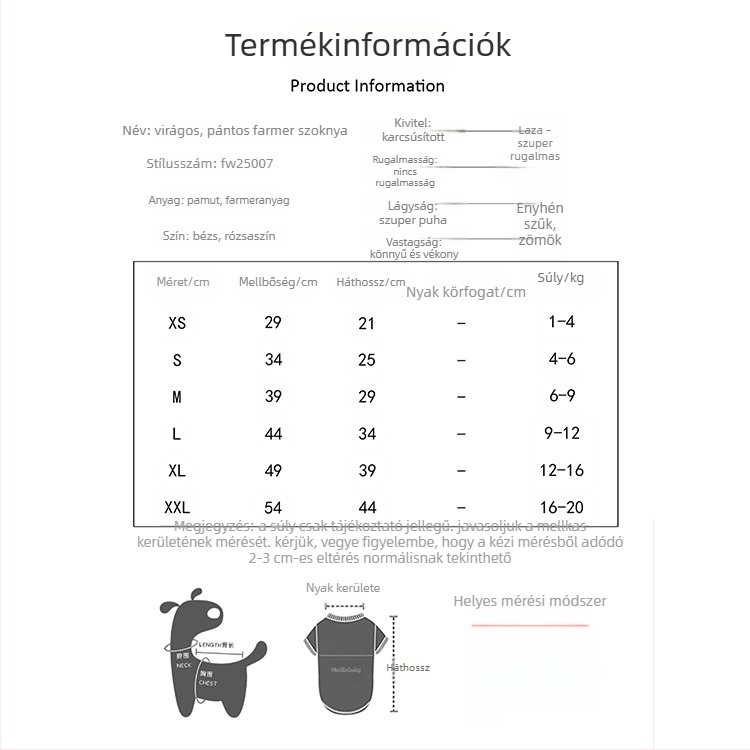 Koreai stílusú virágos, légáteresztő kisállat-szoknya, szőrhullás elleni tulajdonsággal és denim szegéllyel, kis testű kutyáknak