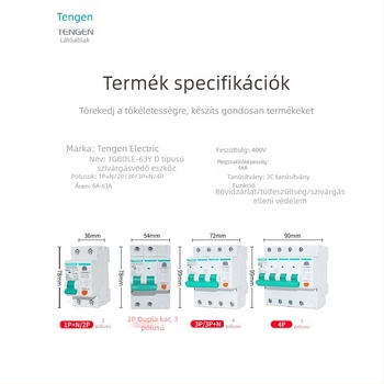 Tianzheng D-típusú keskeny testű szivárgóáram-védő megszakító, modell TGB1NLE-63Y, teljesítmény-típusú, kis méretű szivárgó megszakító