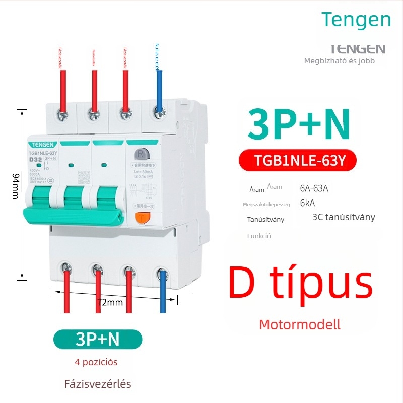 Tianzheng D-típusú keskeny testű szivárgóáram-védő megszakító, modell TGB1NLE-63Y, teljesítmény-típusú, kis méretű szivárgó megszakító