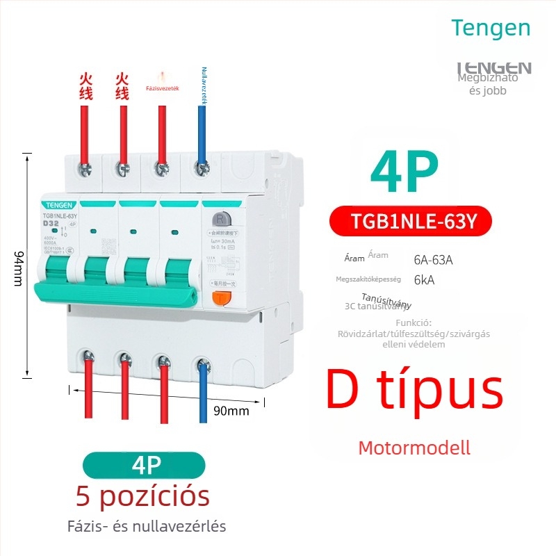 Tianzheng D-típusú keskeny testű szivárgóáram-védő megszakító, modell TGB1NLE-63Y, teljesítmény-típusú, kis méretű szivárgó megszakító